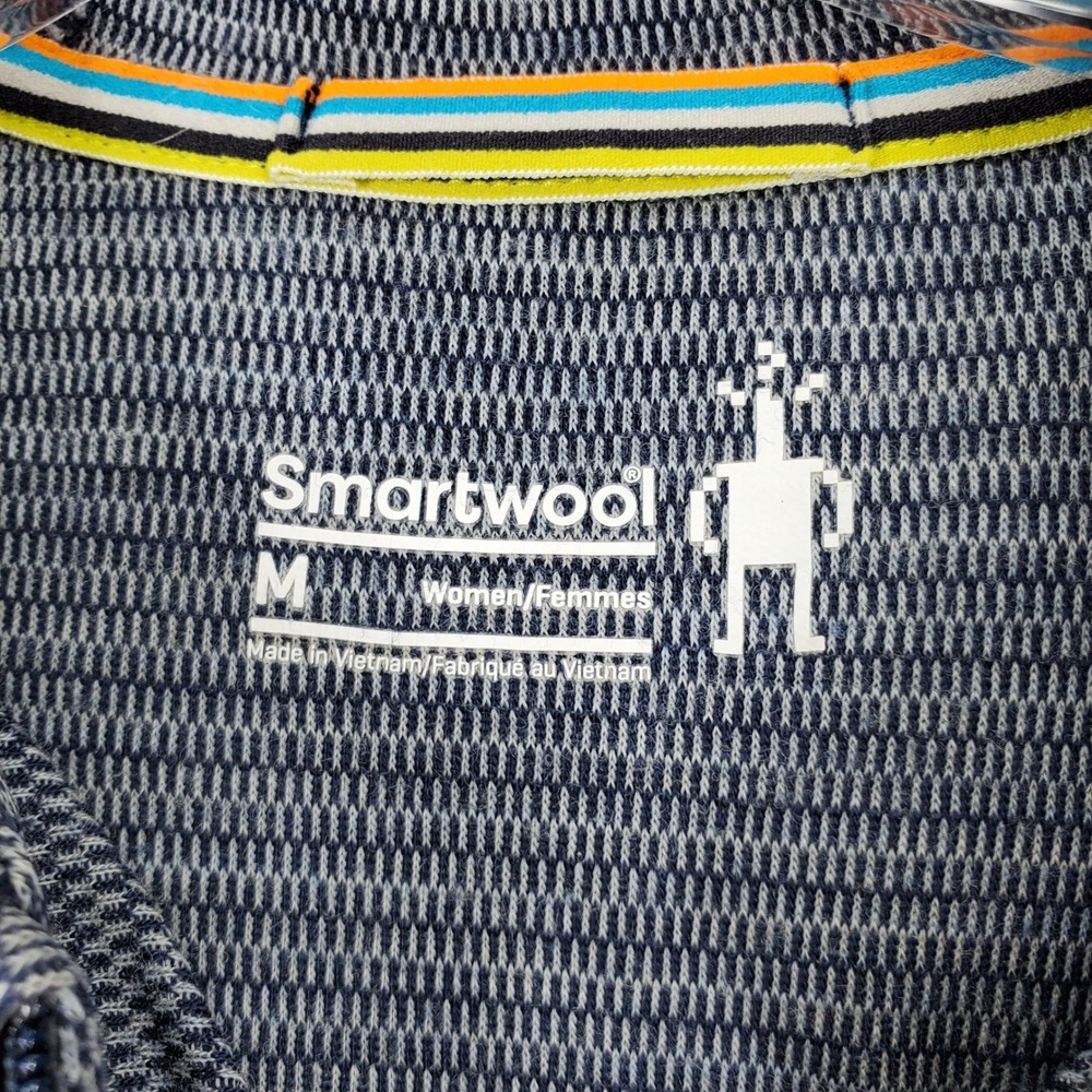 Smartwool 1/4 Zip Hoodie Womens M Blue Striped Merino Wool Base Layer SW015094 - Picture 2 of 7